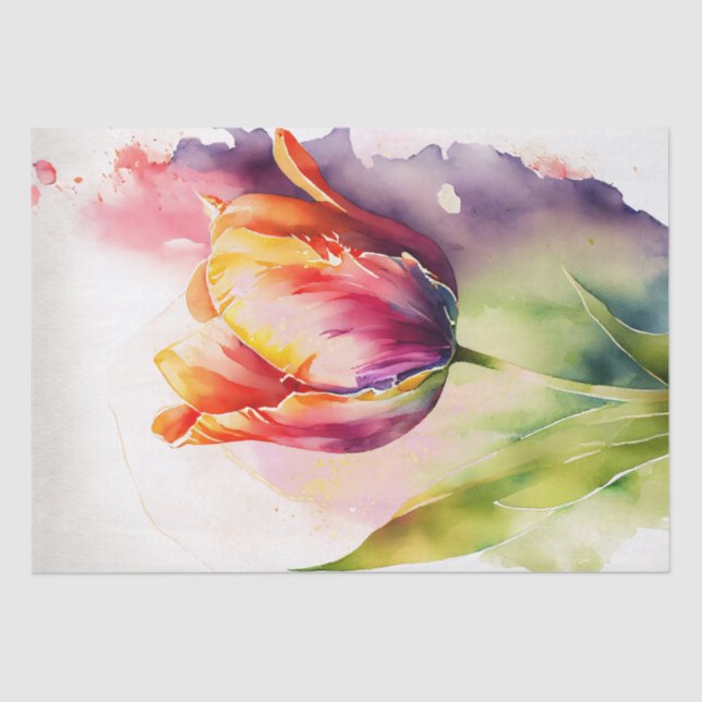 Papel De Seda Descamação Floral de Tulip Aquarela (Frente )