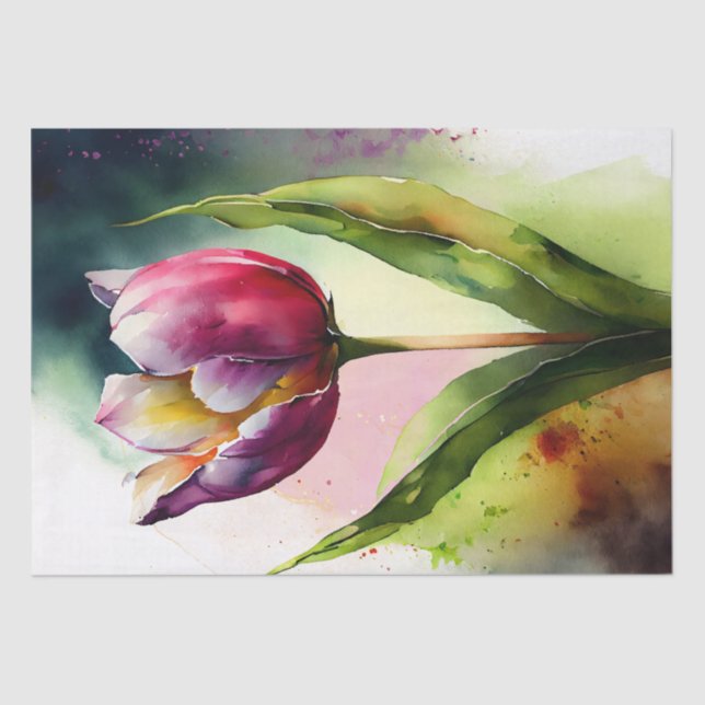 Papel De Seda Descamação Floral de Tulip Aquarela (Frente )
