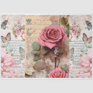 Papel De Seda Descamação Floral do Grunge Rosa Vintage