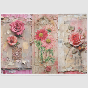 Papel De Seda Descamação Floral do Grunge Rosa Vintage