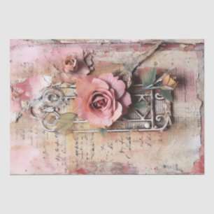 Papel De Seda Descamação Floral do Grunge Rosa Vintage