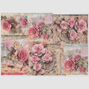 Papel De Seda Descamação Floral do Grunge Rosa Vintage