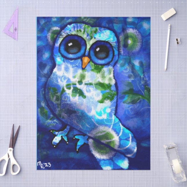 Papel De Seda Descamação Floral Verde Azul Abstrato Whimsical (Arte )