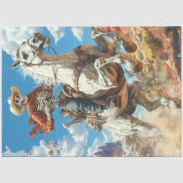 Papel De Seda Descamação Skeleton Cowboy no Cavalo no Deserto