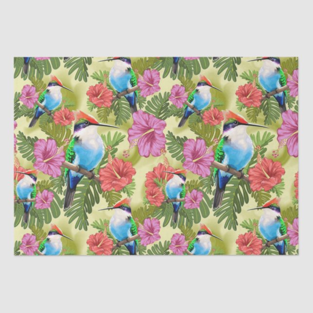 Papel De Seda Descanso de beija-flor e Hibiscuses (Frente )