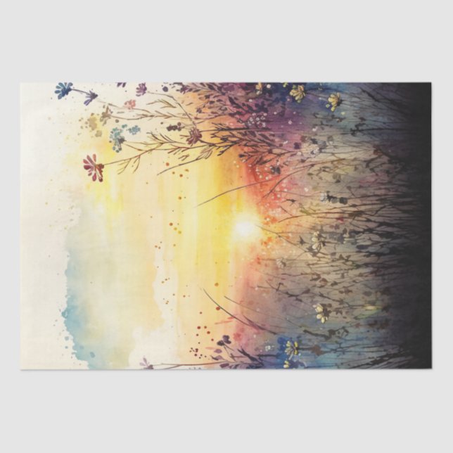 Papel De Seda Descapa de Aquarela de Campo de Flores Selvagens (Frente )