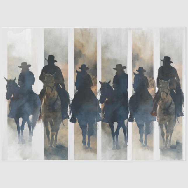 Papel De Seda Descaptação Colagem de Aquarela Pincel 6 Cowboys (Frente )