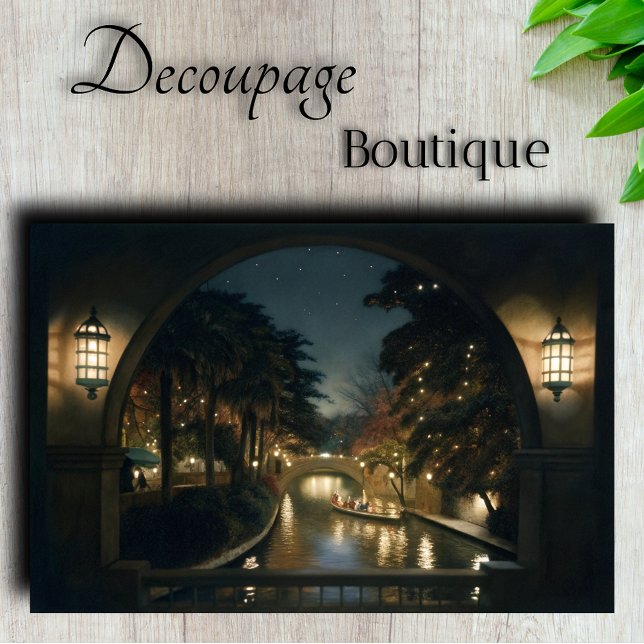 Papel De Seda Descaptação da Cena Noturna do Canal Romântico (Romantic Canal Night Scene Decoupage Tissue Paper)