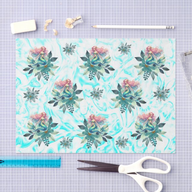 Papel De Seda Descaptação De Sereia Floral Para Prateleiras (Arte )