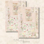 Papel De Seda Descaptação Floral de Flores Rosa-Rosa Vintage<br><div class="desc">DESIGN LADO DIREITO para portas e frontas de gavetas correspondentes. Design vertical elegante em cor-de-rosa e creme cor-de-rosa pincelado, a colagem antiga de papel de parede em francês foi criada do trabalho artístico original pintado com aquarela, então envelhecido, angustiado e esmaecido até à perfeição. Cada elemento desse design foi pintado...</div>