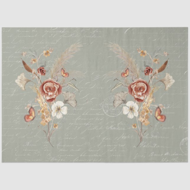 Papel De Seda Descarte De Pampas De Flores Selvagens (Frente )