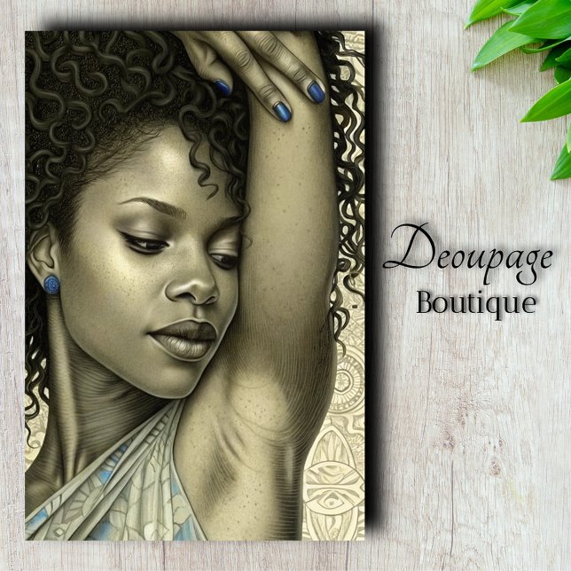 Papel De Seda Descoberta Sonha Arte Moderna Deco Bela Deco (Sapphire Dreams - Modern Art Deco Beauty in Sepia and Blue Decoupage Tissue Paper)