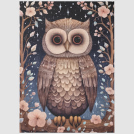 Papel De Seda Descolagem de Florais e Coruja Florestal Grande