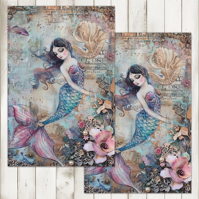 PAPEL DE SEDA DESCOLAGEM DE MÍDIA MISTA DE MERMAID (MERMAID MIXED MEDIA DECOUPAGE TISSUE PAPER)