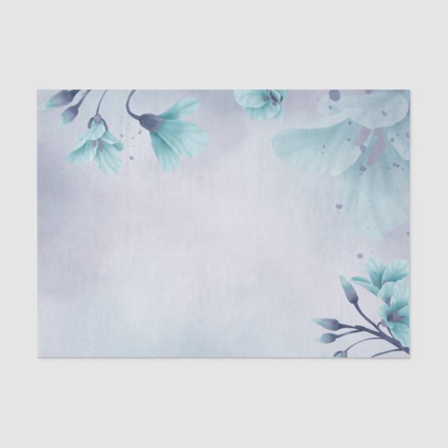 Papel De Seda Descolagem Floral Floral Flor Azul Leve-Cura (Frente )