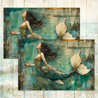 PAPEL DE SEDA DESCOUPAÇÃO DE MÍDIA MISTA DE MERMAID DISTRESSADA