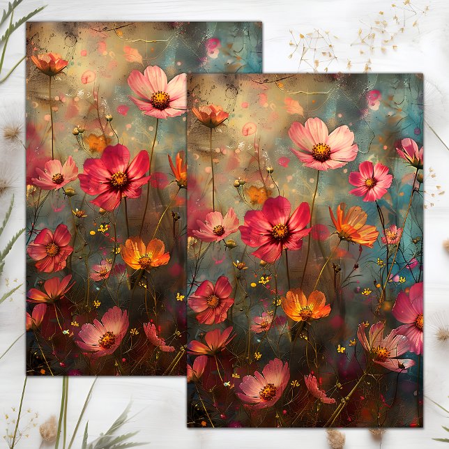 Papel De Seda DESCOUPAÇÃo FLORAL DISTORCIDA GRUNGE (GRUNGE DISTRESSED FLORAL DECOUPAGE TISSUE PAPER)