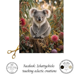 Papel De Seda Descoupage Koala Flores Silvestres no Tronco Arte