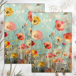 PAPEL DE SEDA DESCOUPAGEM FLORAL COM EFEITO DESUADO GRUNGE