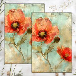 PAPEL DE SEDA DESCOUPAGEM FLORAL COM EFEITO DESUADO GRUNGE