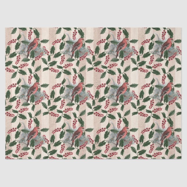 Papel De Seda Desduplicação de Natal entre Berries e Aves (Frente )