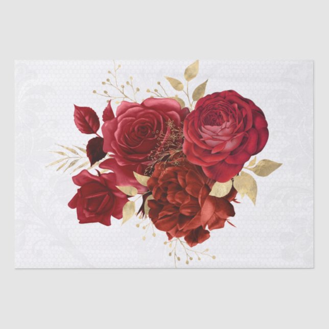 Papel De Seda Desduplicação do Buquê Floral Dourado Vermelho (Frente )