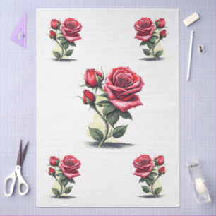 Papel De Seda Desduplicação Elegante de Rosas vermelhas de Aquar