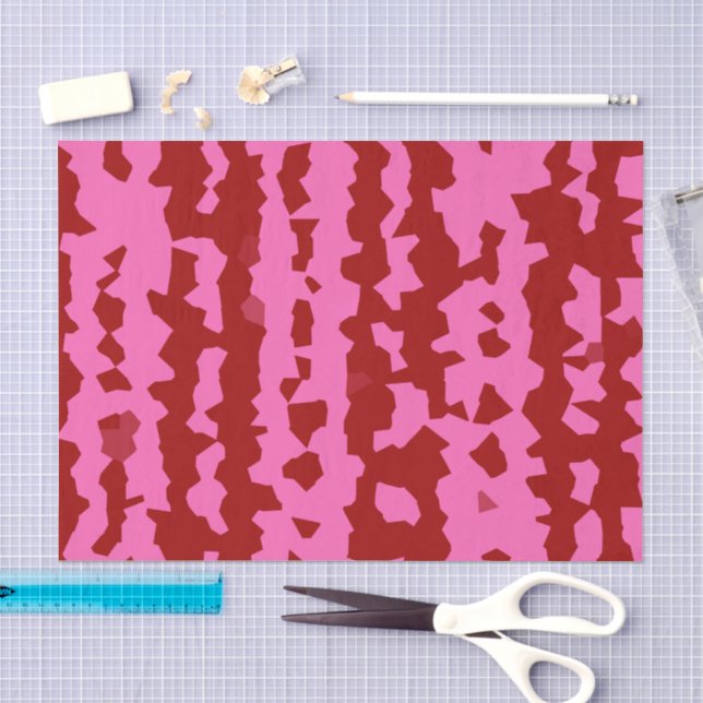 Papel De Seda Desenho Abstrato Irregular Rosa Bege Vermelho (Arte )