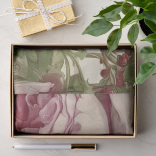 Papel De Seda Desenho Botânico de Flores de Peônias Rosa