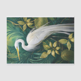 Papel De Seda Desenho Botânico Grou Branco, Tropical Elegante