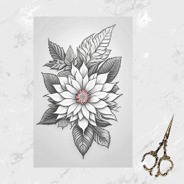 Papel De Seda Desenho da Linha de Poinsettia Branca de Natal