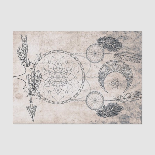 Papel De Seda Desenho da lua em mandala com seta rabiscada (Frente )