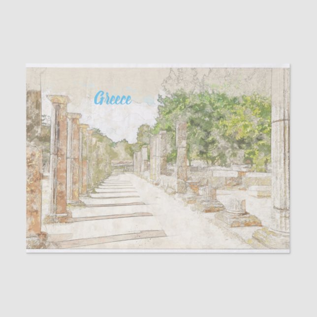 Papel De Seda Desenho das ruínas em Olímpia Antiga, Elis, Grécia (Frente )