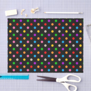 Papel De Seda Desenho de Arco-íris Colorido Preto com Pontos Pol