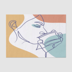 Papel De Seda desenho de arte linear pôster de mulher bebendo ca