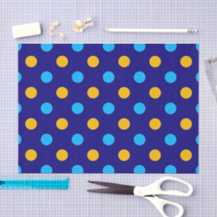 Papel De Seda Desenho de bolinhas amarelas ciano Azul Naval