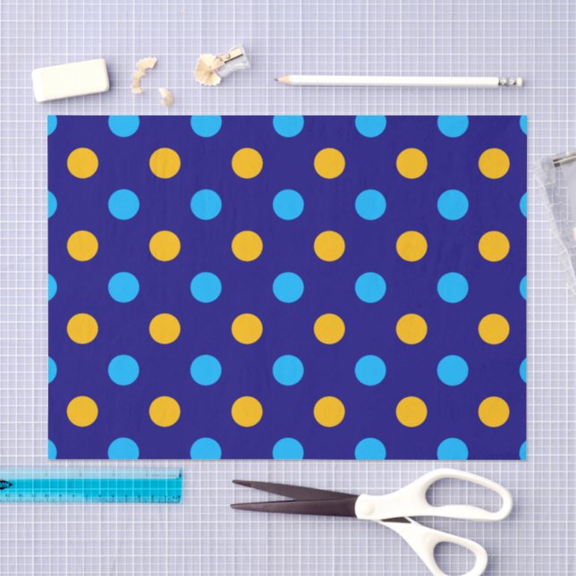 Papel De Seda Desenho de bolinhas amarelas ciano Azul Naval  (Arte )