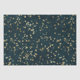 Papel De Seda Desenho de Estrelas Douradas Celestiais Elegantes