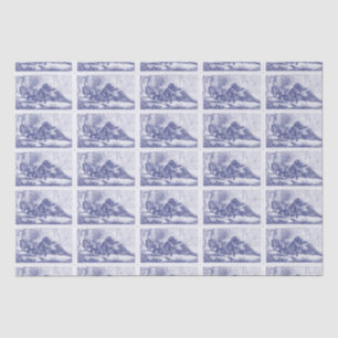 Papel De Seda Desenho de Família de Javali Azul