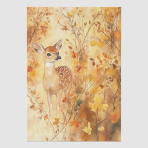 Papel De Seda Desenho de Folhas de Outono com Corça em Aquarela