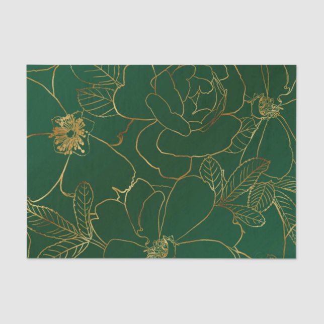 Papel De Seda Desenho de linha flexível dos Rosas Dourados verde (Frente )