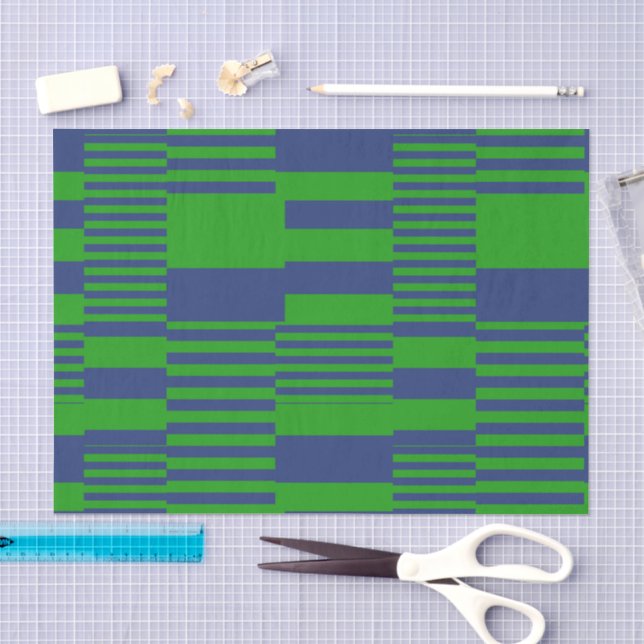 Papel De Seda Desenho de Listras Xadrez Azul Verde (Arte )