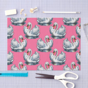 Papel De Seda Desenho de padrão de aves cisnes em rosa