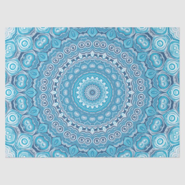 Papel De Seda Desenho de Padrão Mandala Azul e Branco (Frente )