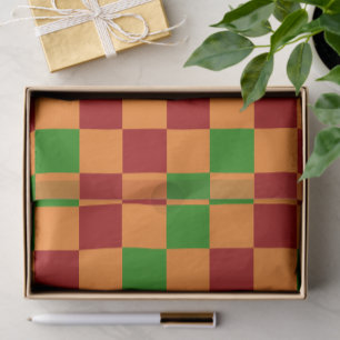Papel De Seda Desenho de padrão xadrez laranja vermelho verde