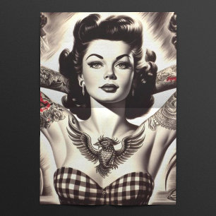 Papel De Seda Desenho de Pin-up Preto e Branco da Vintage