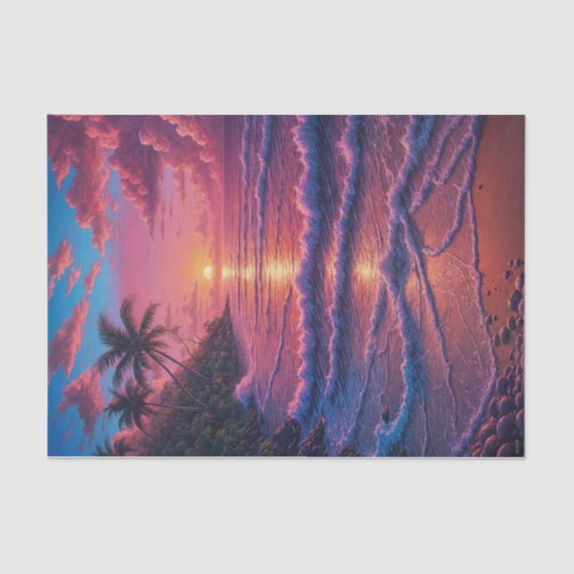 Papel De Seda Desenho de Prática de Areia Rosa | Praia Tropical (Frente )