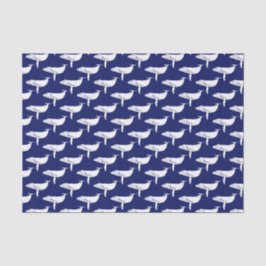 Papel De Seda Desenho de Silhueta de Baleia Vintage Azul Branco
