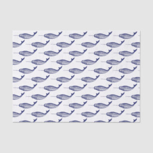 Papel De Seda Desenho de Unicórnio Marinho Narval Antigo Azul