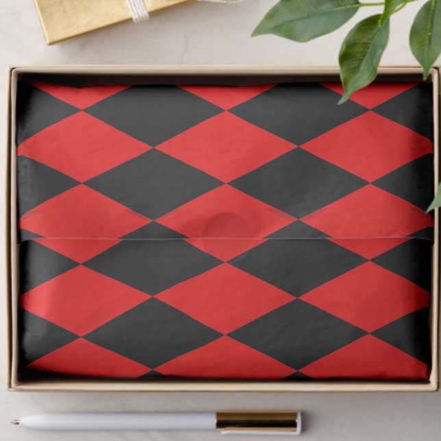Papel De Seda Desenho de Xadrez de Diamantes Arlequim Preto Verm (Criador carregado)